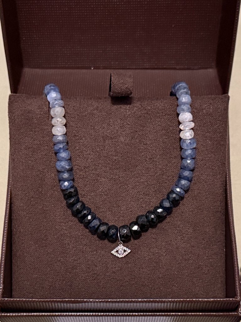 New Sydney Evan Custom Sapphire Wg Diamond Evil Eye Necklace